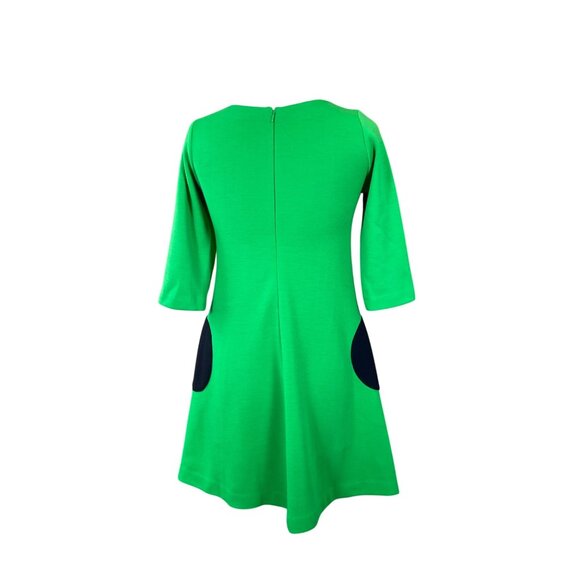Lisa Perry Elbow Sleeve Scoop Neck Green Ponte Wool Tent Dress Side Pockets 2 - Picture 5 of 8